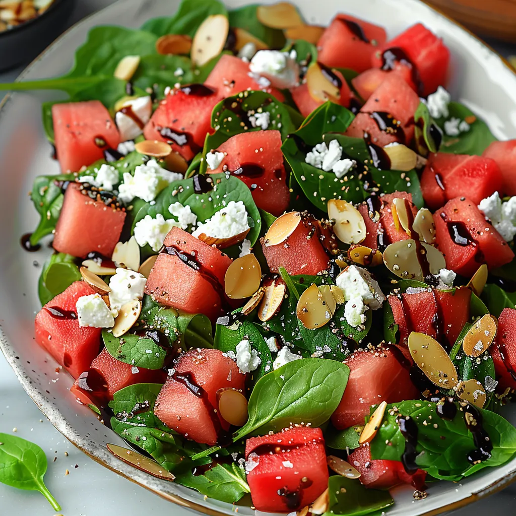 A plate of fruit salad with pine nuts and feta cheese.