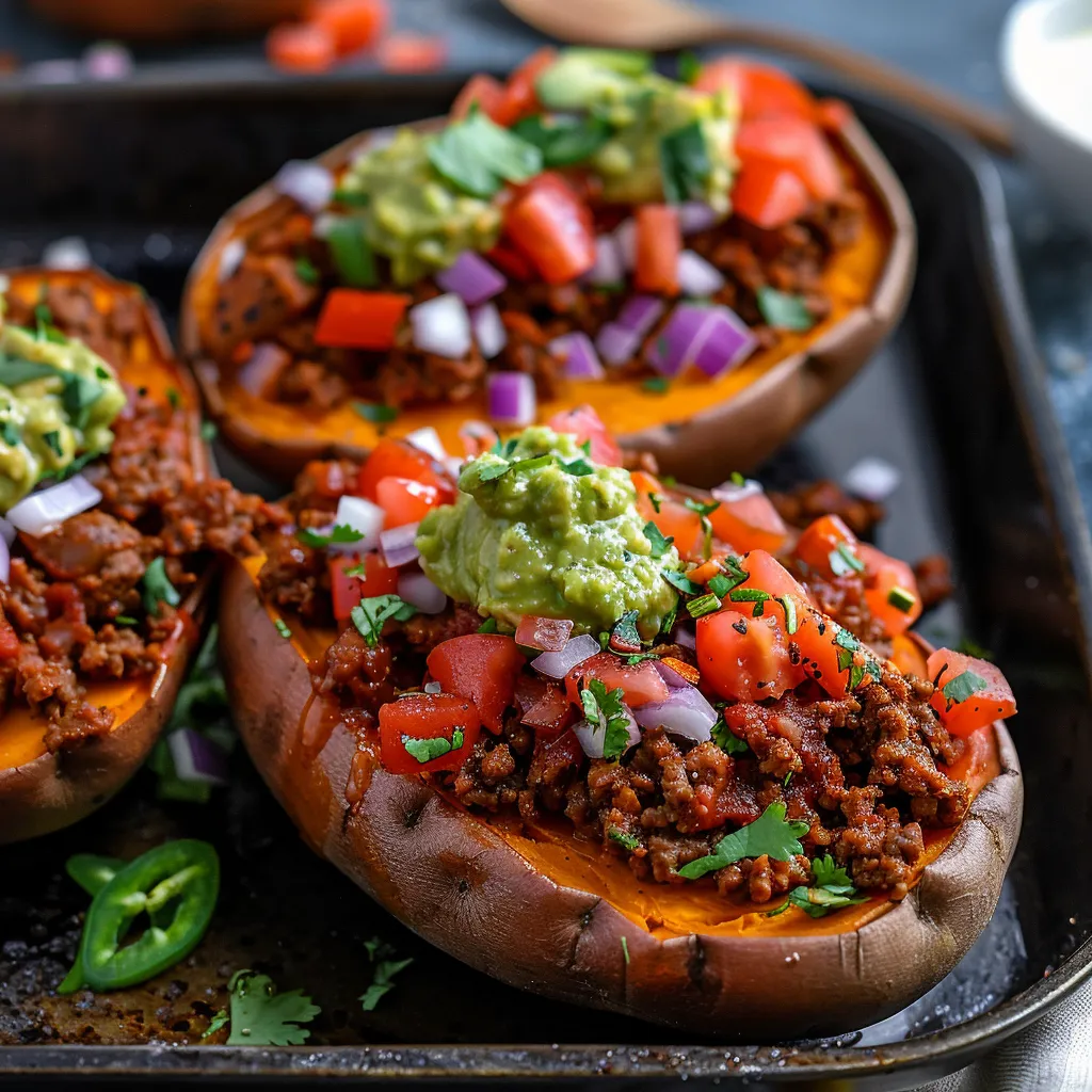 A pan of food with two slices of pumpkin and two slices of avocado.