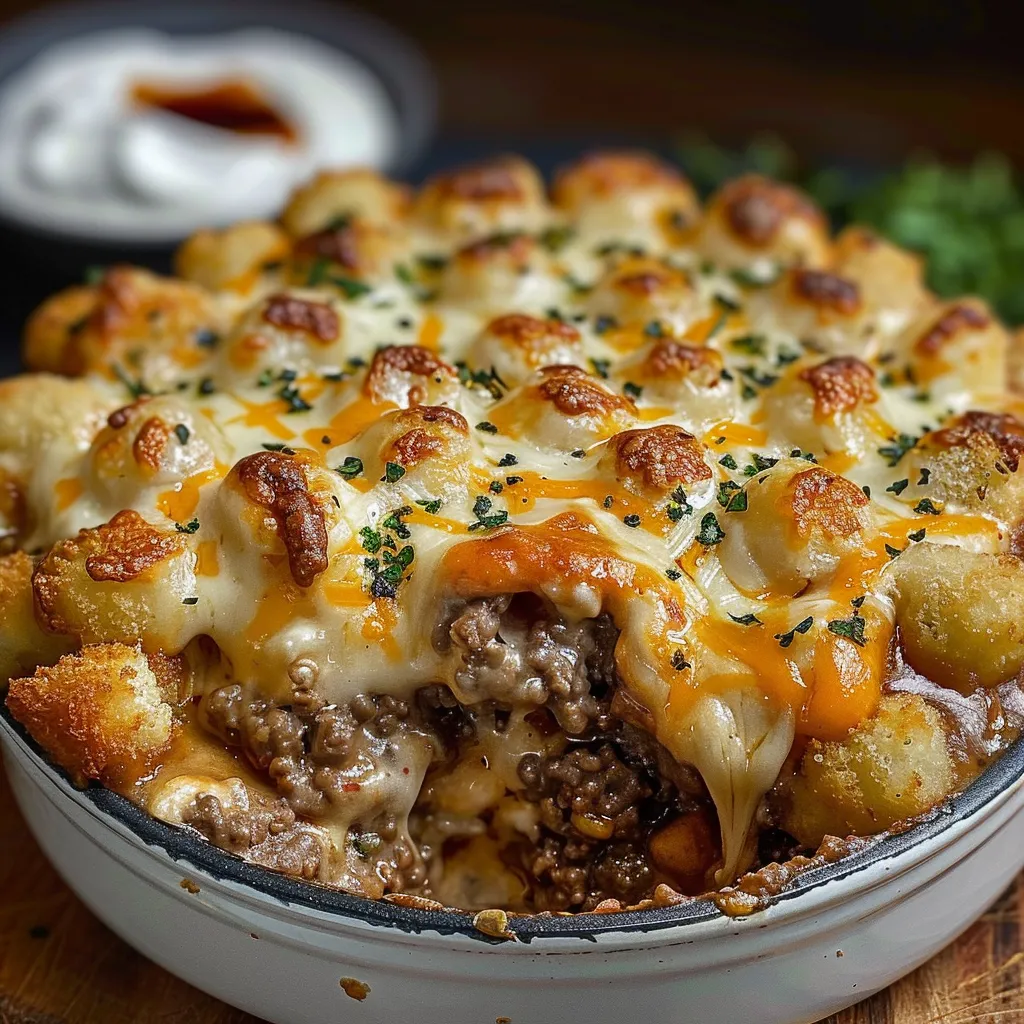 A baked dish with cheese and meat.