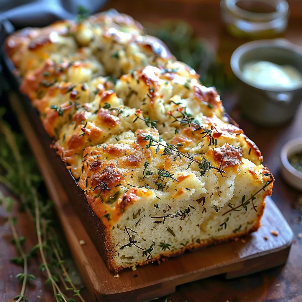 A loaf of bread with herbs on top.