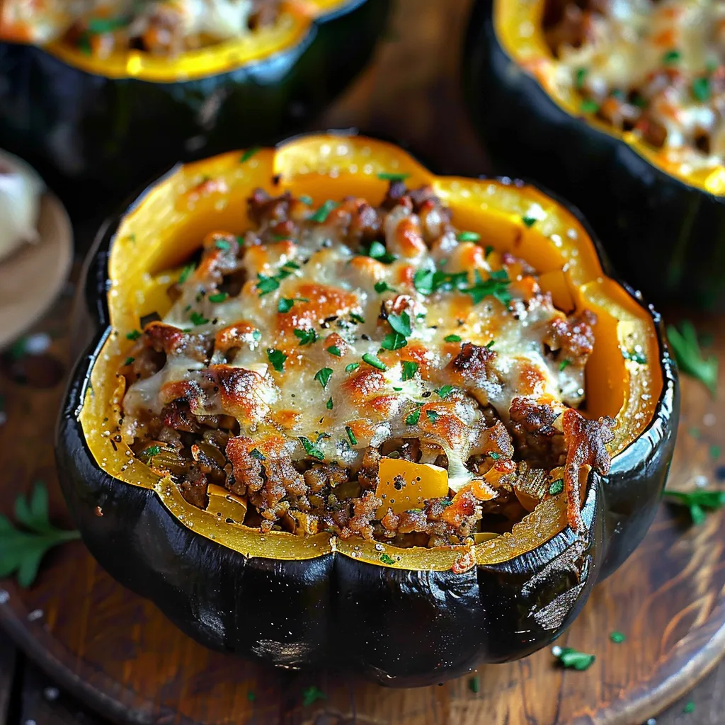 A close up of a delicious looking meal in a pumpkin.
