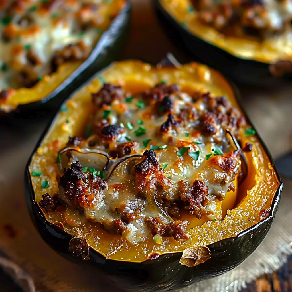 A close up of a cooked eggplant with cheese and herbs.