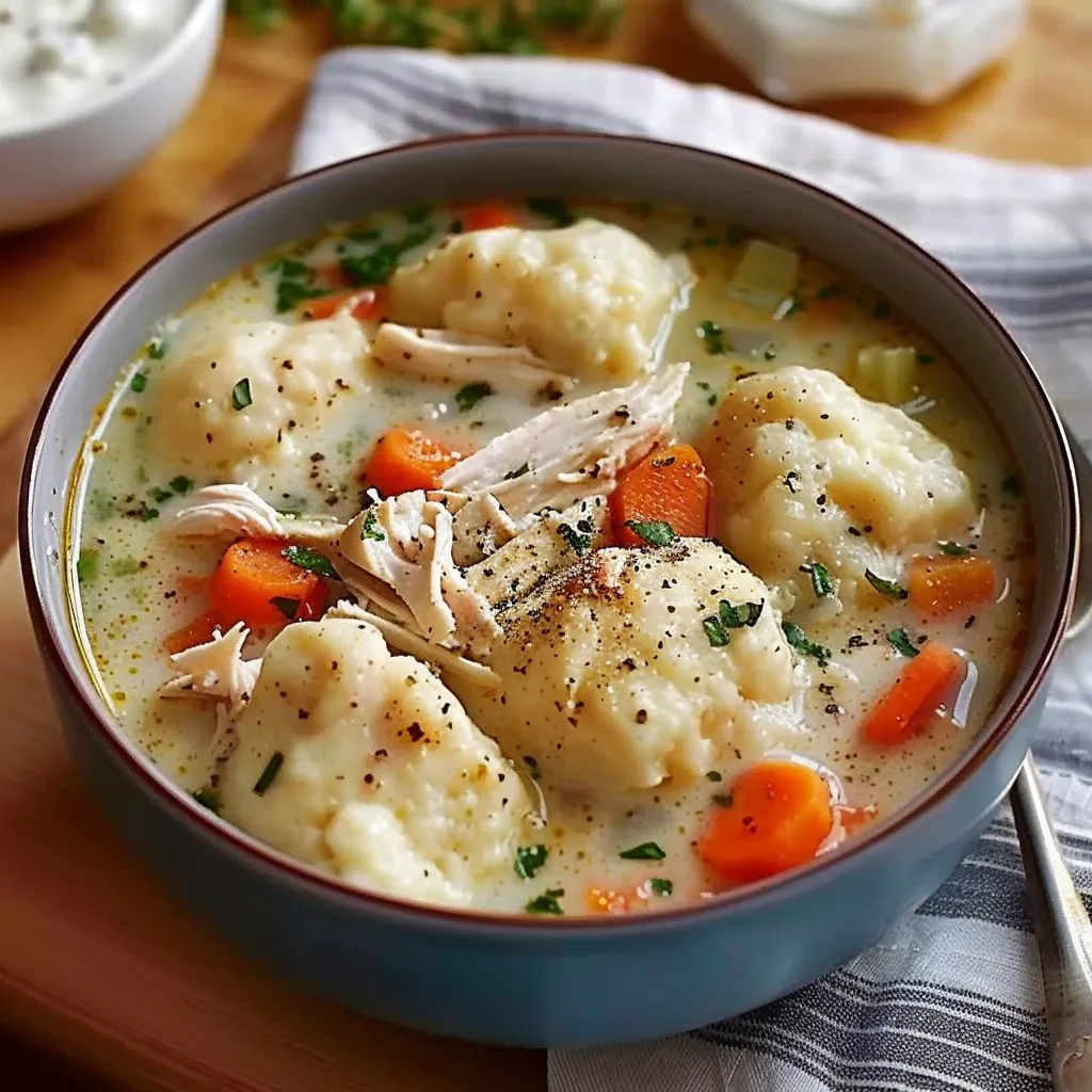 A bowl of soup with chicken and vegetables.