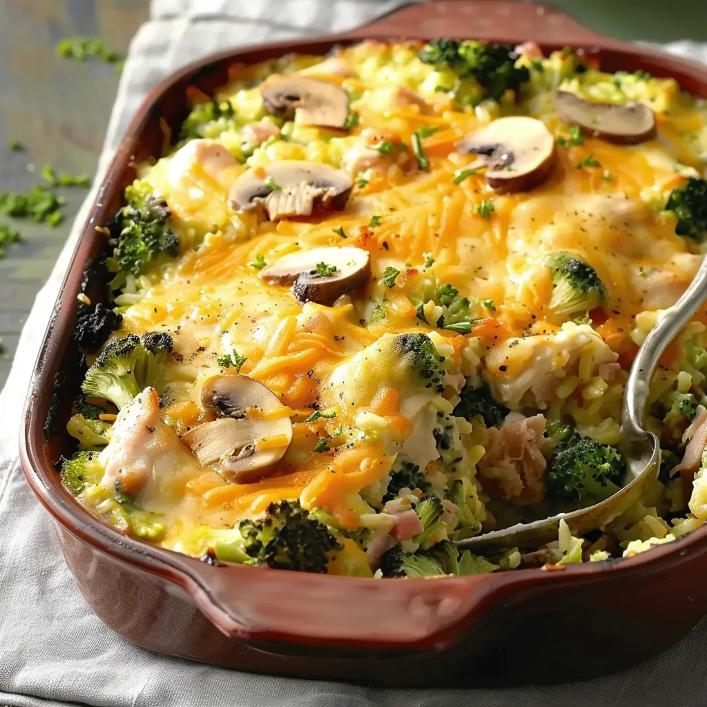A dish of food with mushrooms and broccoli.
