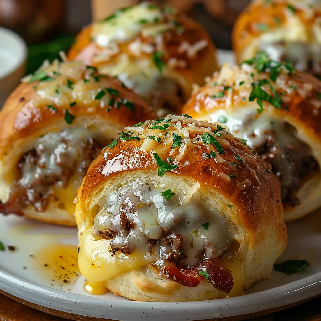 A plate of meat and cheese filled pastries.