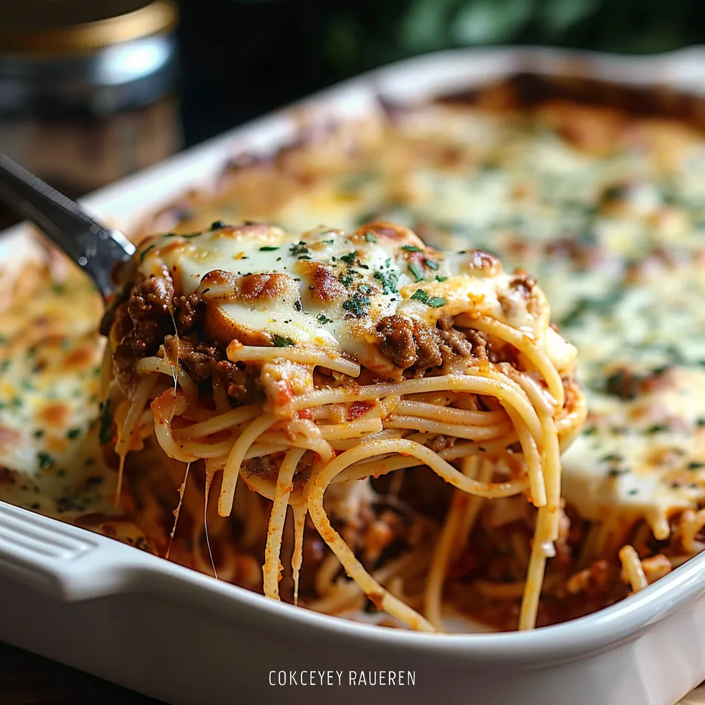 A fork is stuck in a piece of food.
