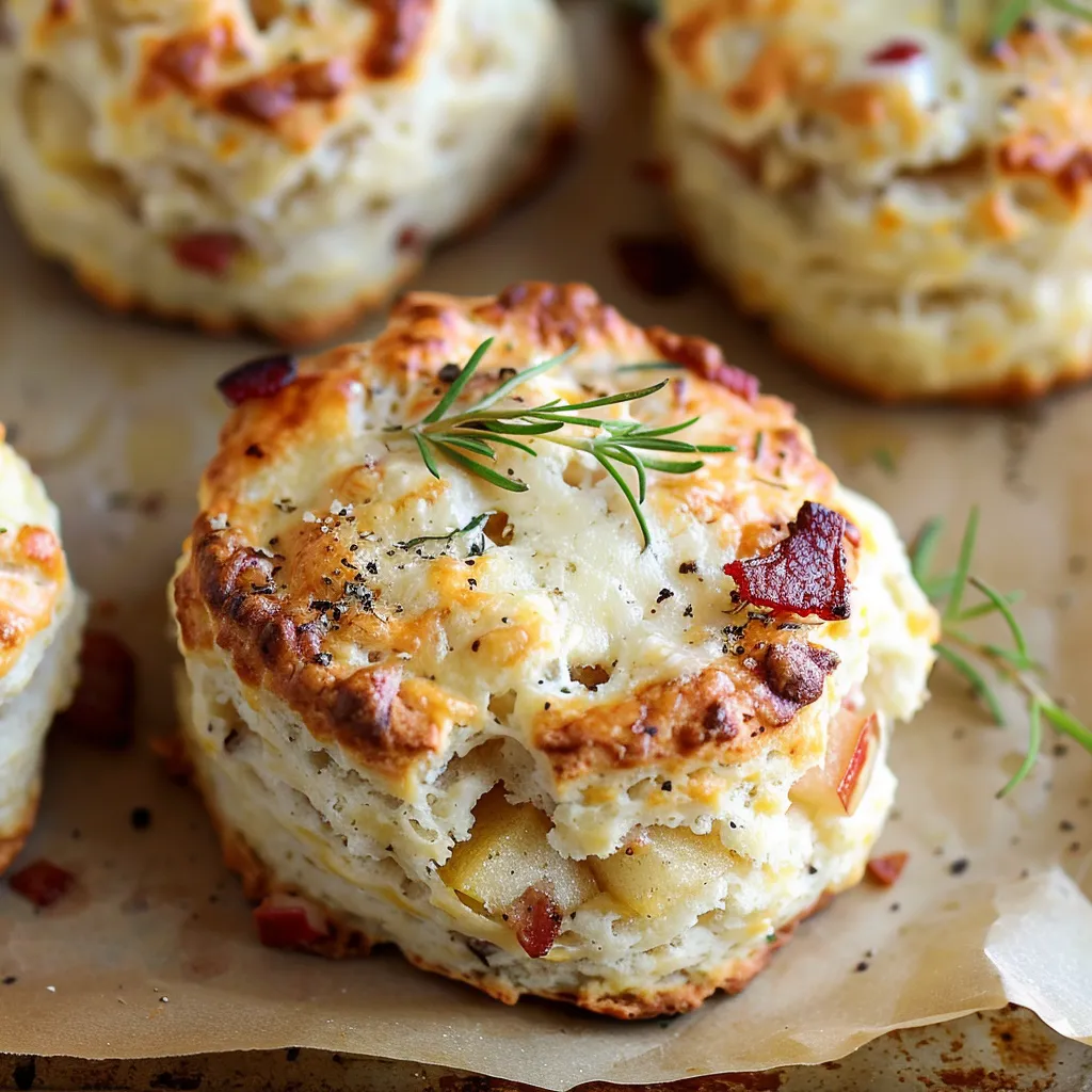 A tray of biscuits with bacon and herbs.
