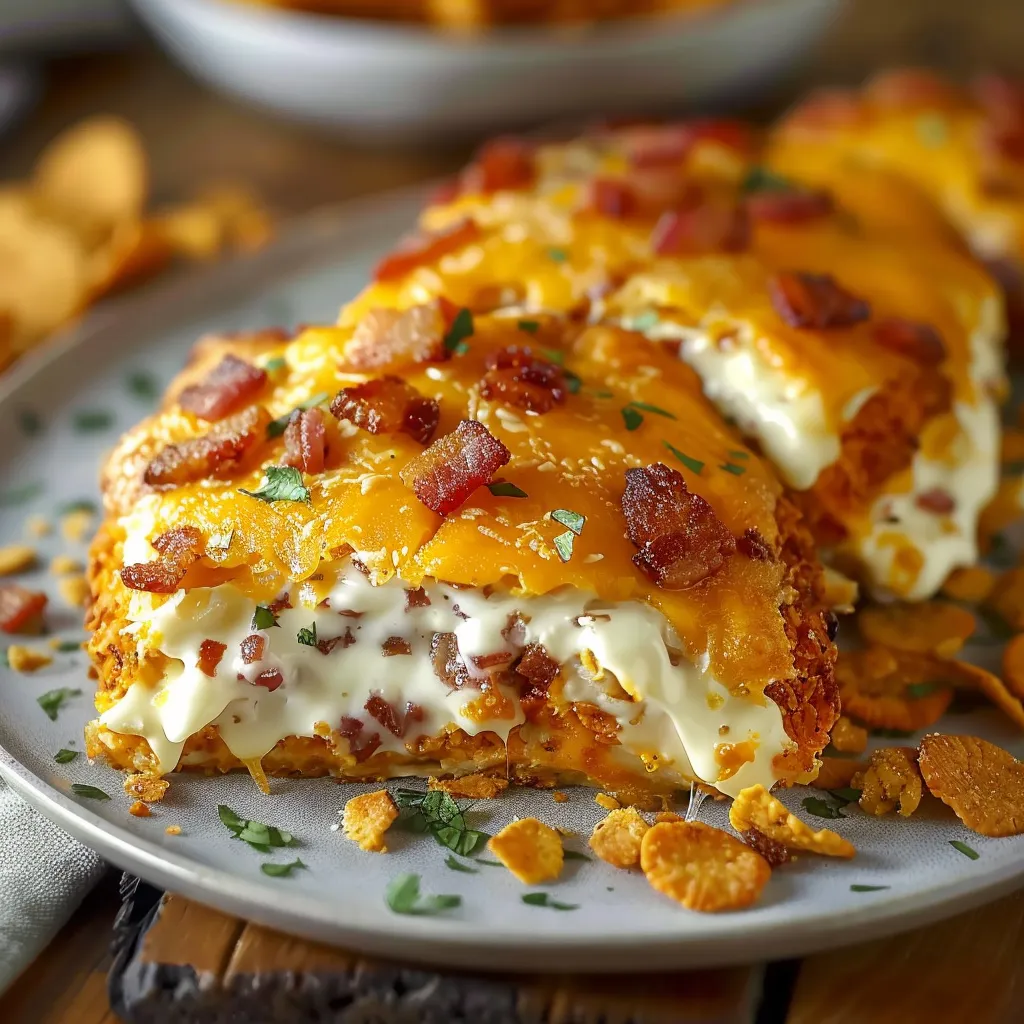 A plate of food with bacon and cheese.