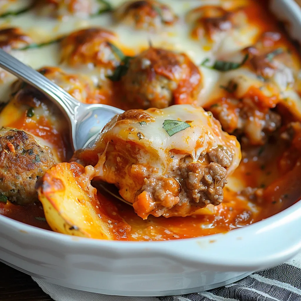 A white bowl filled with meatballs and sauce.