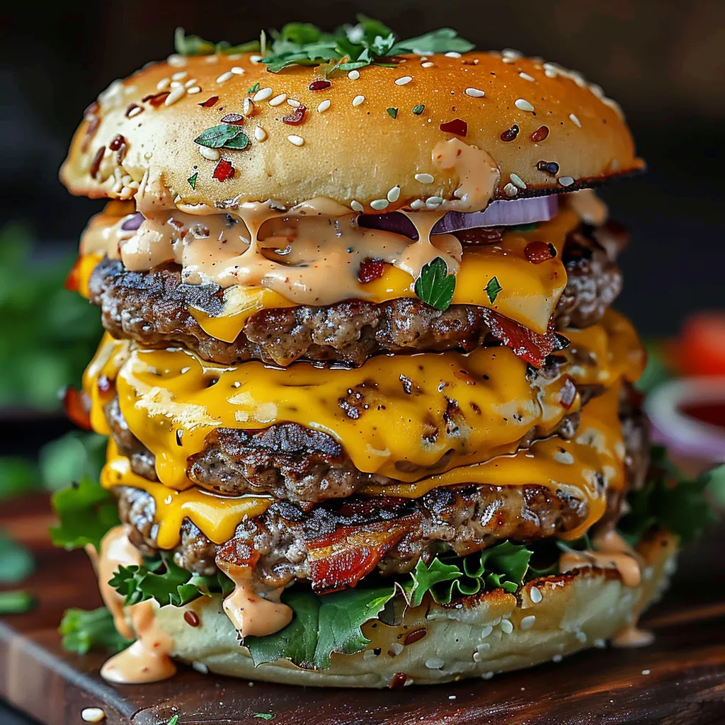 A large hamburger with lettuce, tomato, and onion.
