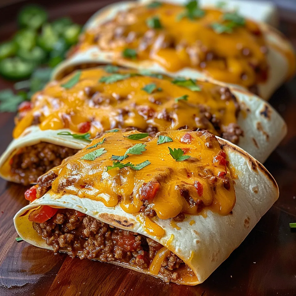 Three cheese enchiladas on a wooden table.