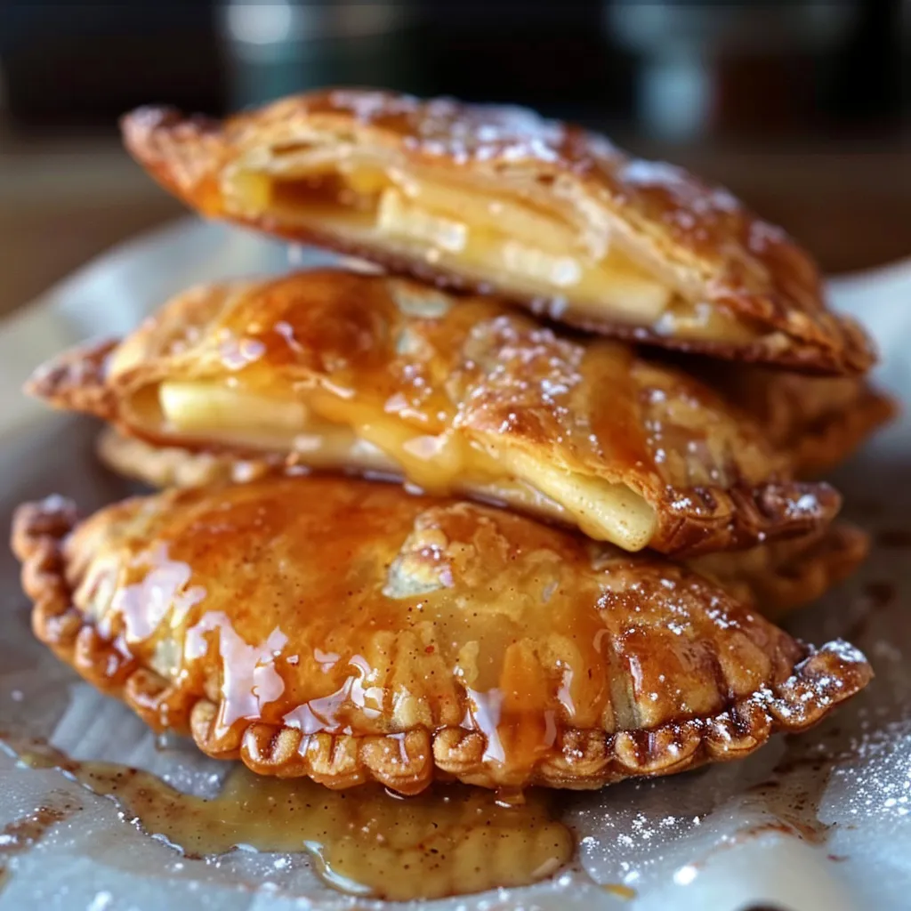 A stack of pastries with a glaze dripping off.