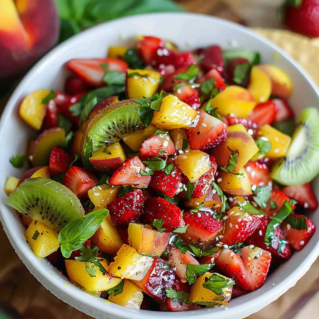 A bowl of fruit with strawberries, kiwi, and other fruits.