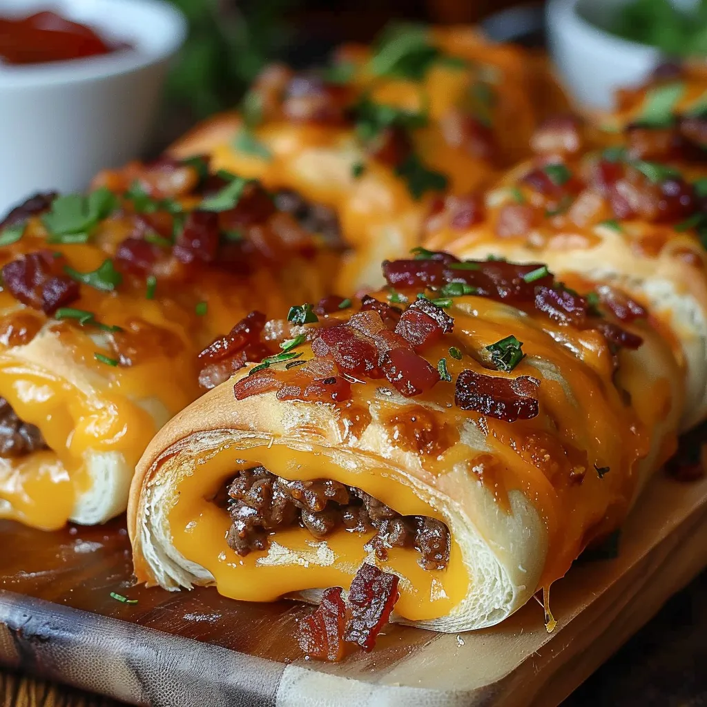 A plate of food with a cheese and bacon wrapped burrito.