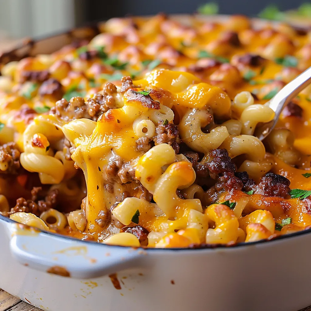 A pan of macaroni and cheese.