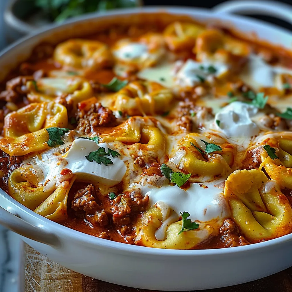 A bowl of pasta with meat and cheese.