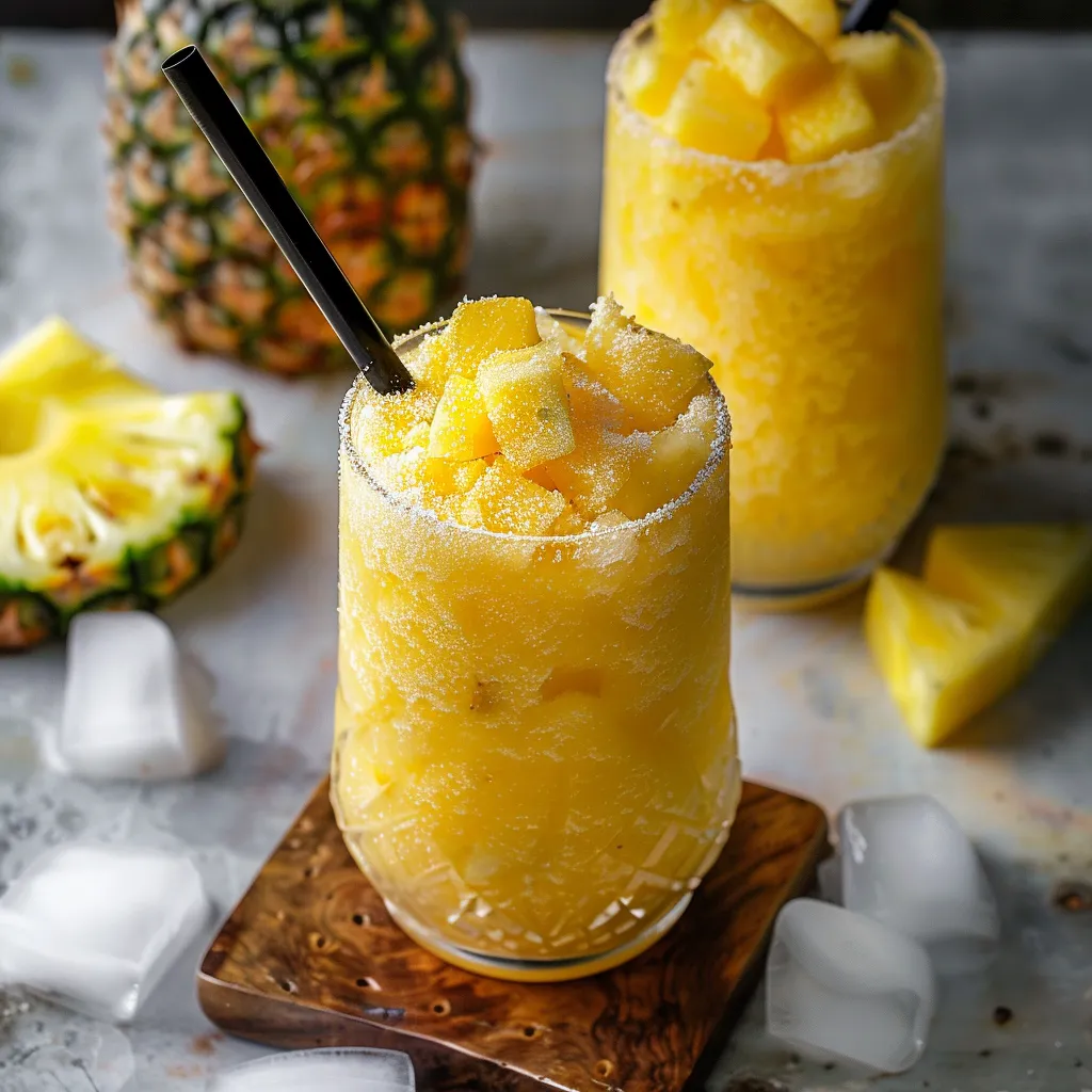 A glass of pineapple juice with a black straw.