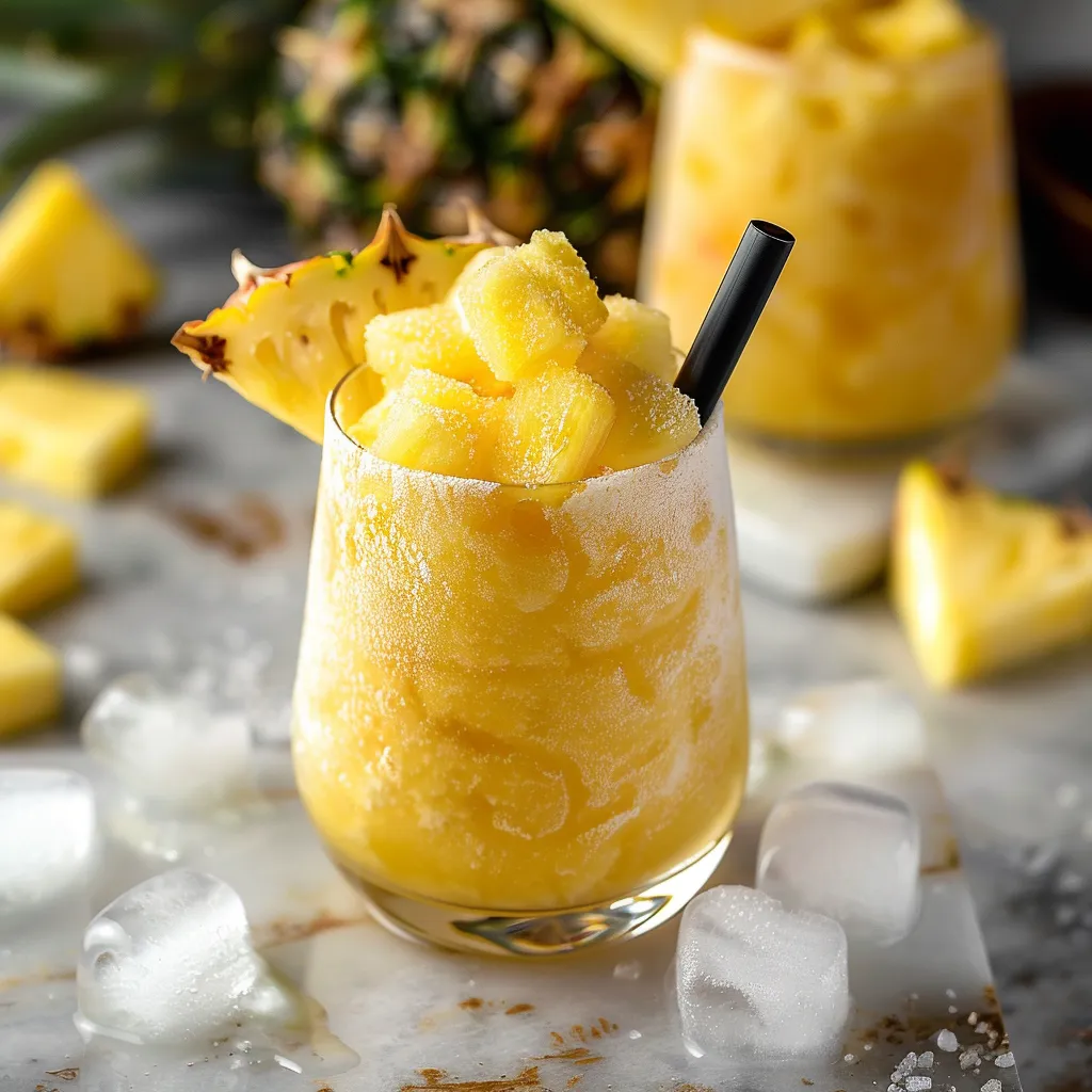 A glass of pineapple juice with a black straw.