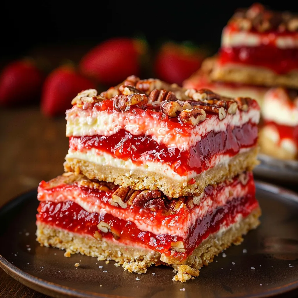 A slice of cake with strawberries on top.