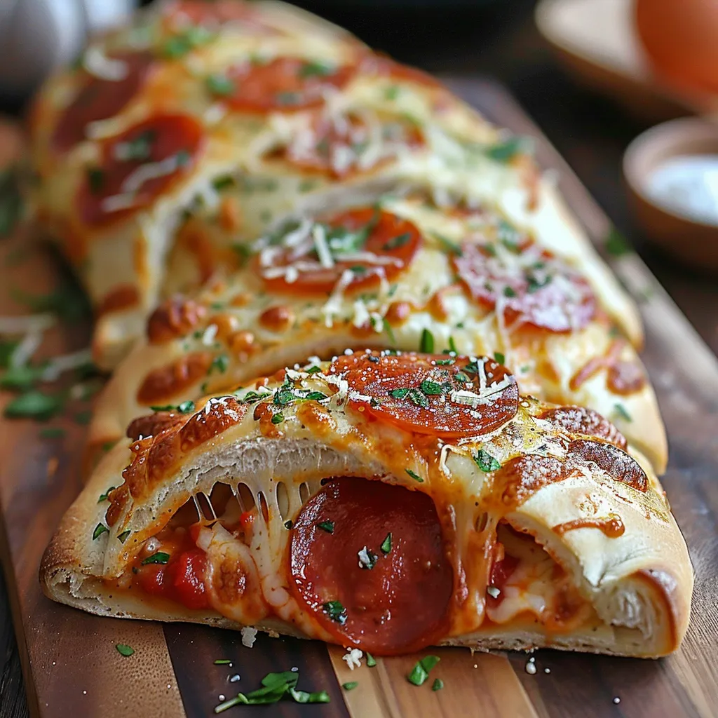 A pizza with pepperoni and cheese on a wooden board.