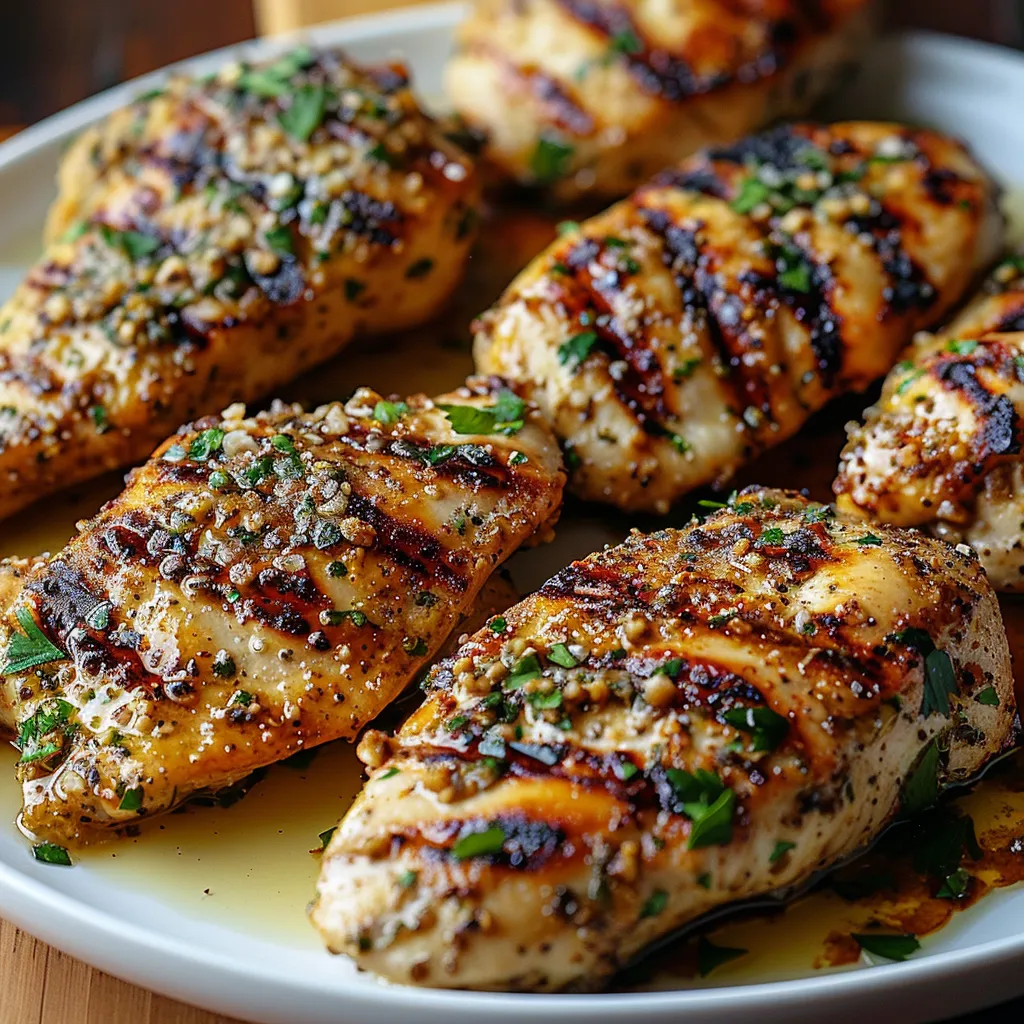 A plate of chicken with herbs and spices.