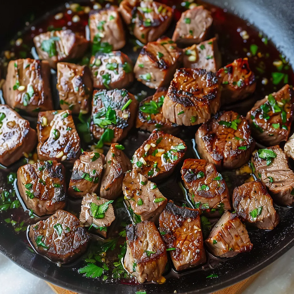 A pan of meat with green herbs on top.