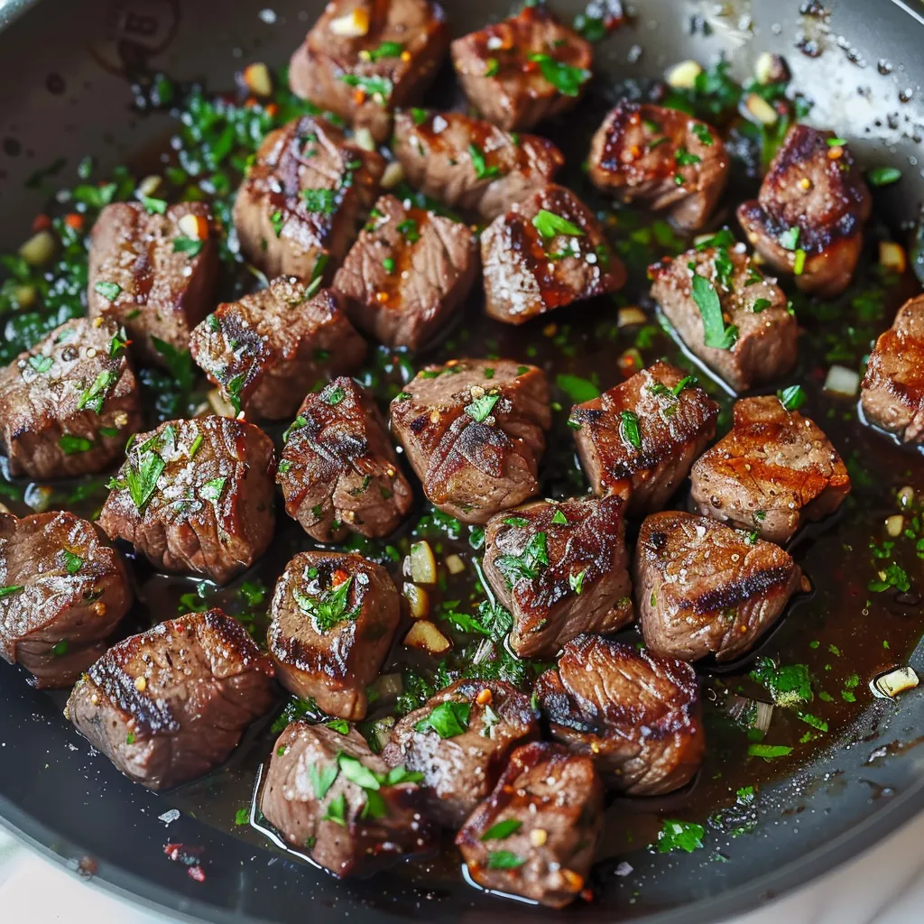 A pan of beef with herbs and spices.