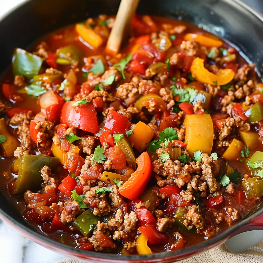 A bowl of chili with meat and peppers.