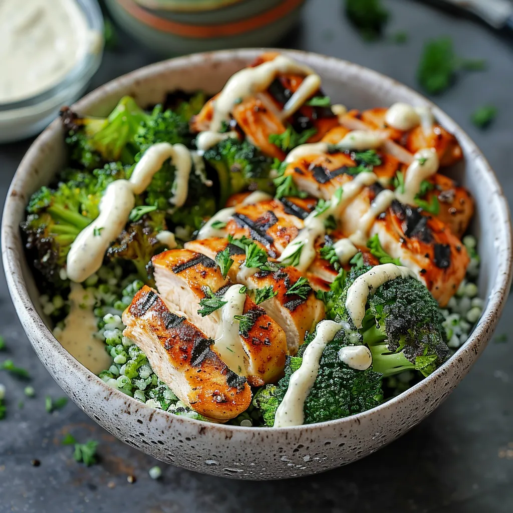 A bowl of food with broccoli and chicken.