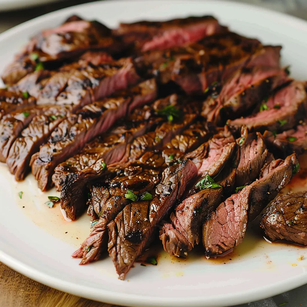 A plate of steak with green toppings.