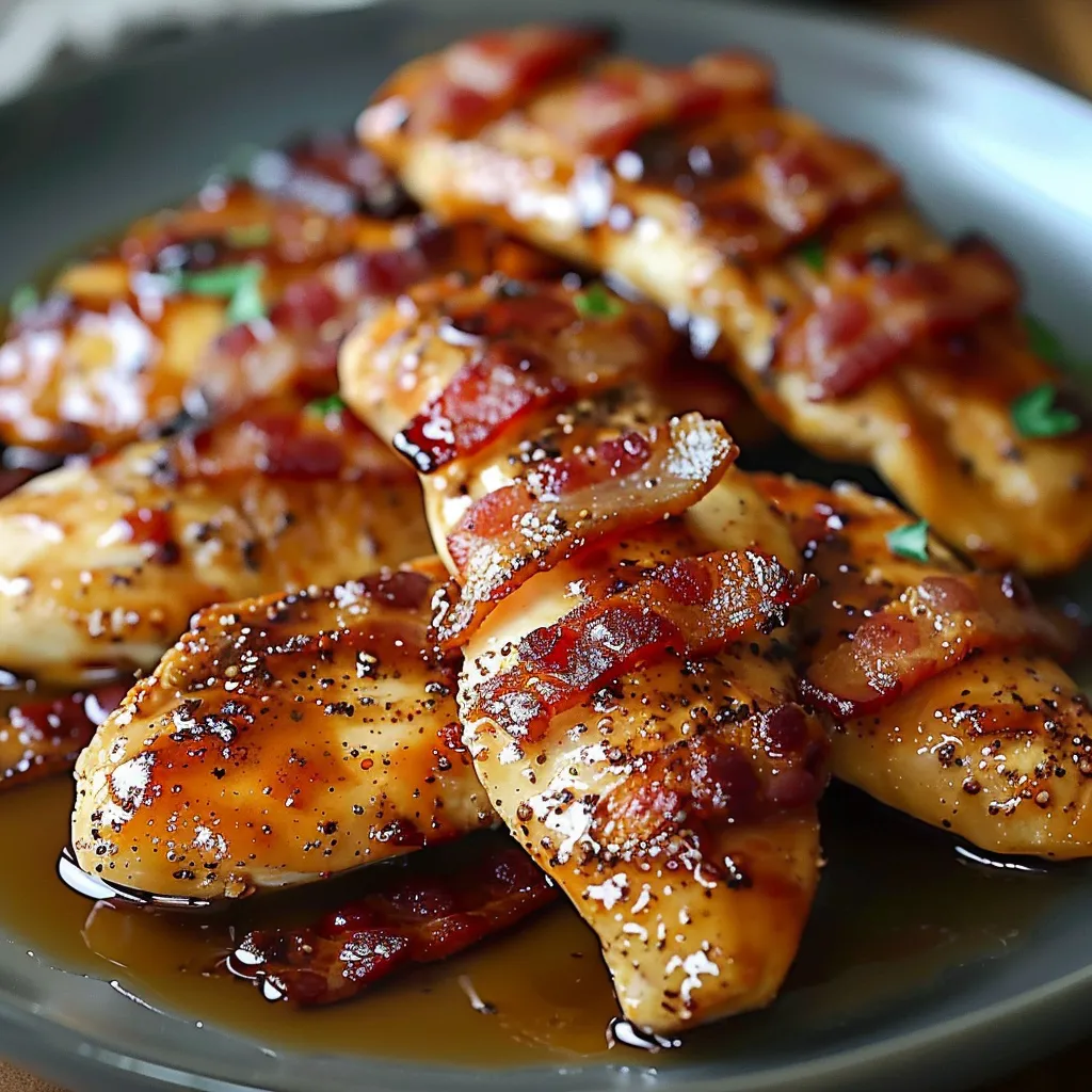 Bacon wrapped chicken on a plate.