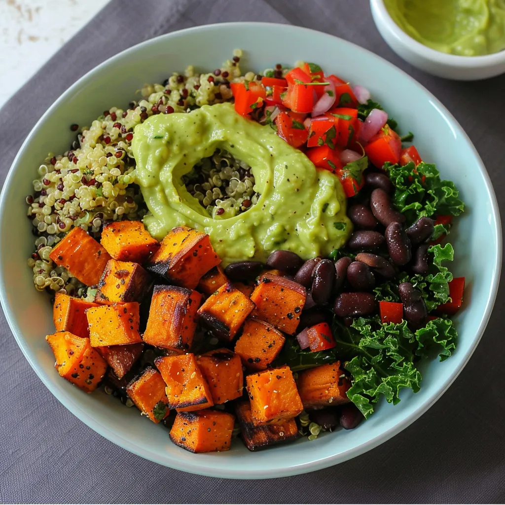 A bowl of food with a green sauce.