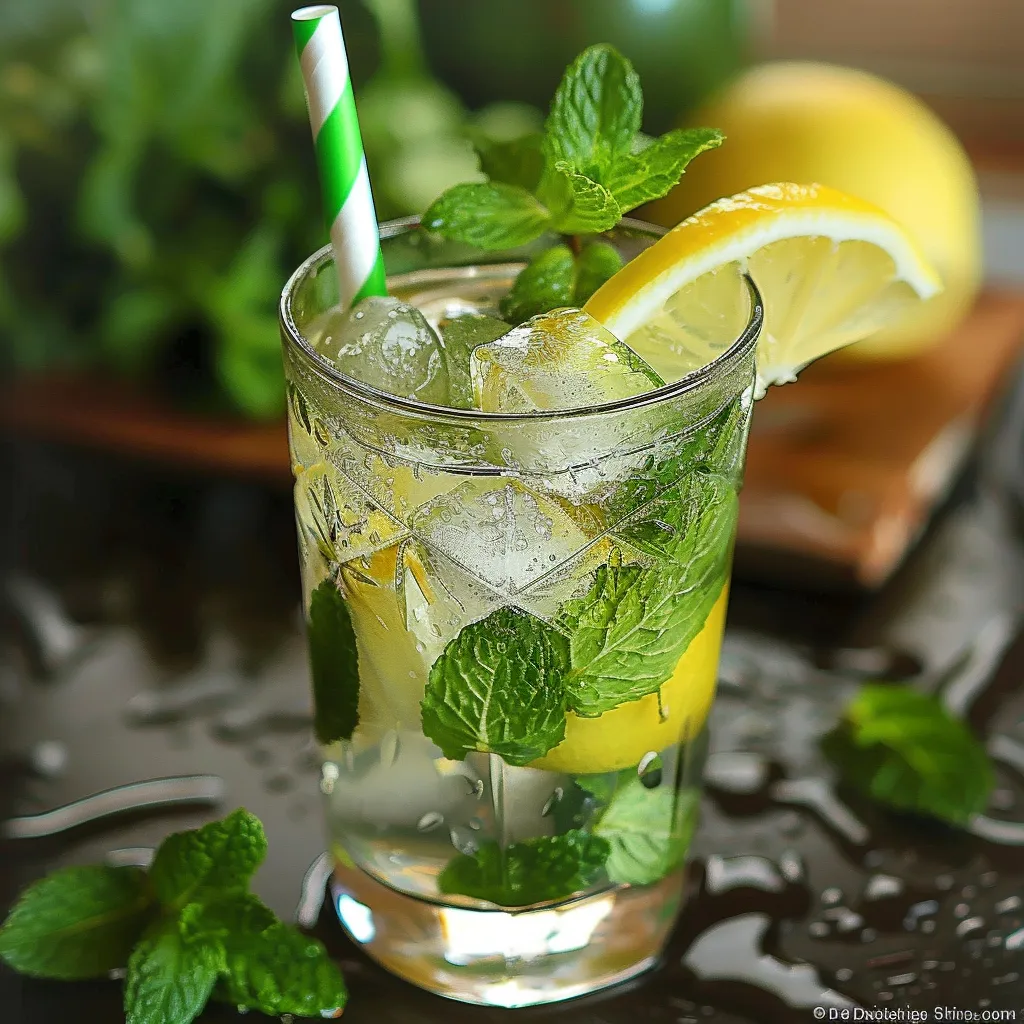 A glass of lemonade with a green straw.