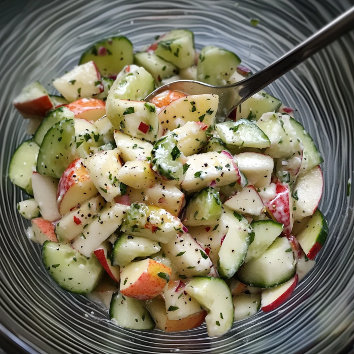 A bowl packed with fresh veggies and a serving spoon.