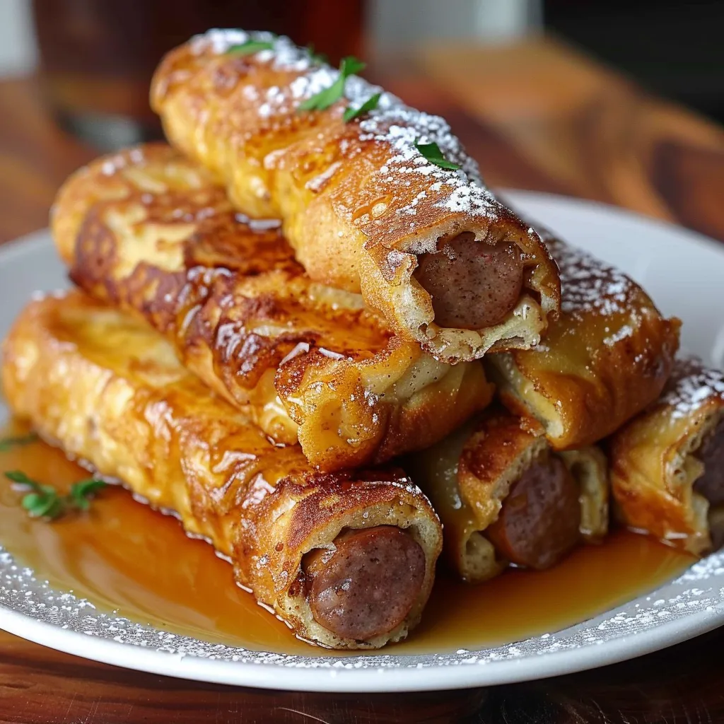 A plate of food with a sausage wrapped in a pastry.