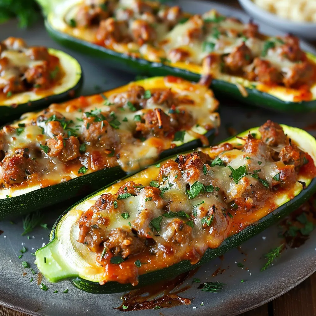 A plate of food with a zucchini and meat.