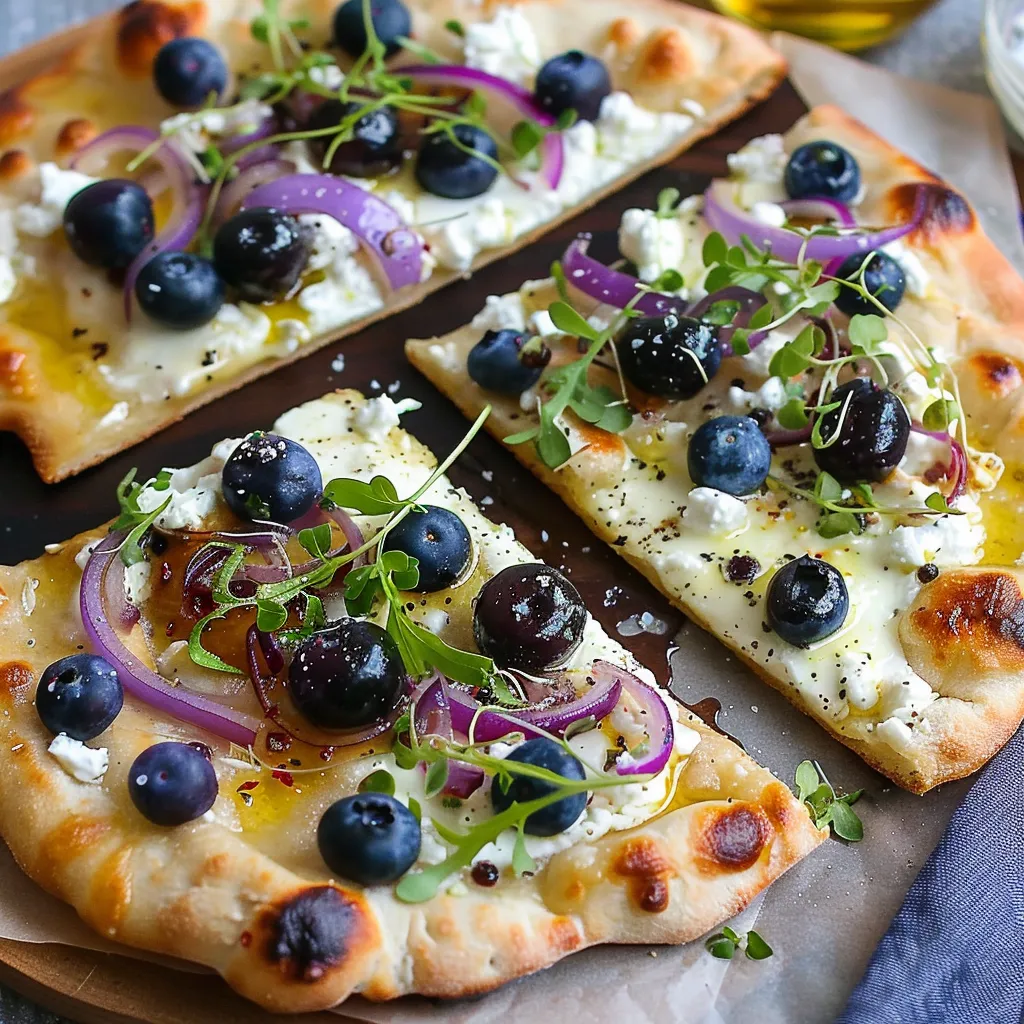 A pizza with blueberries and onions.