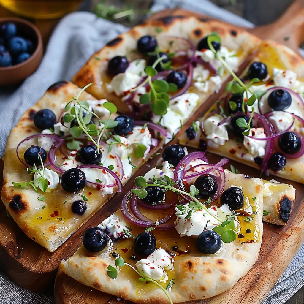 A pizza with blueberries on top.