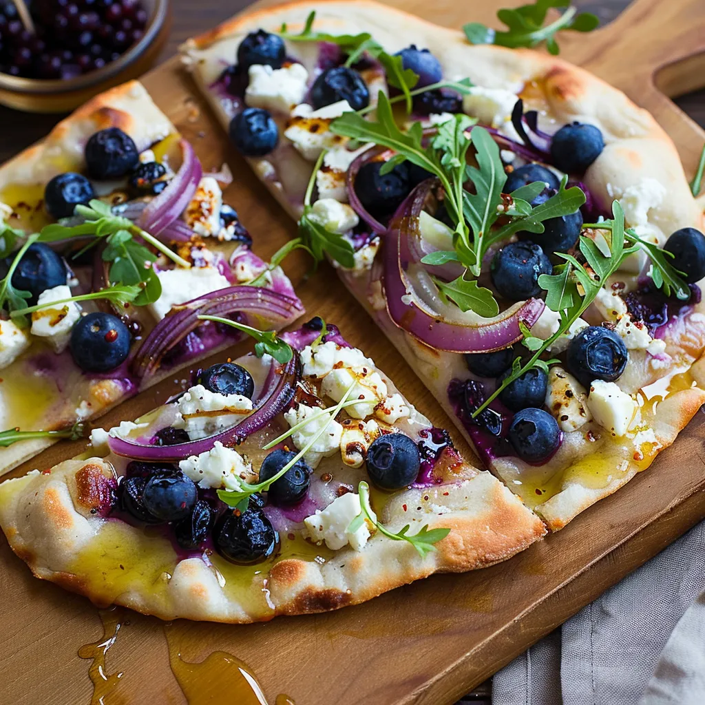 A pizza with blueberries on top.