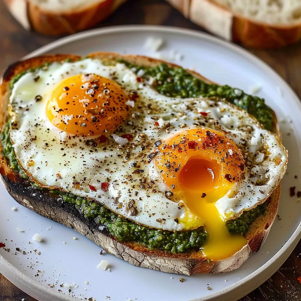 A plate with two eggs on toast.