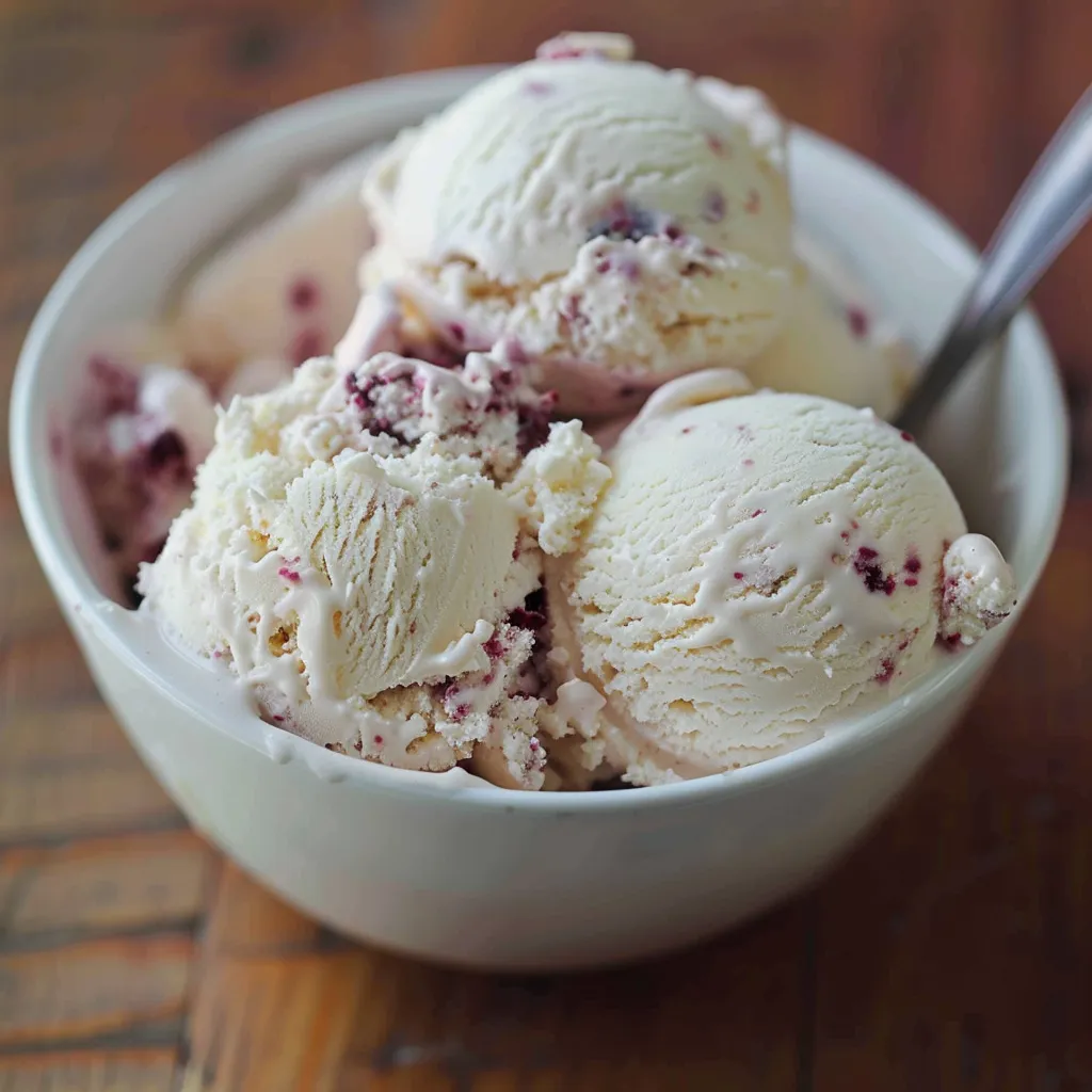 A bowl of ice cream with berries.
