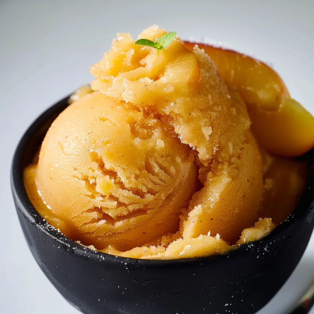 A bowl of peach ice cream.