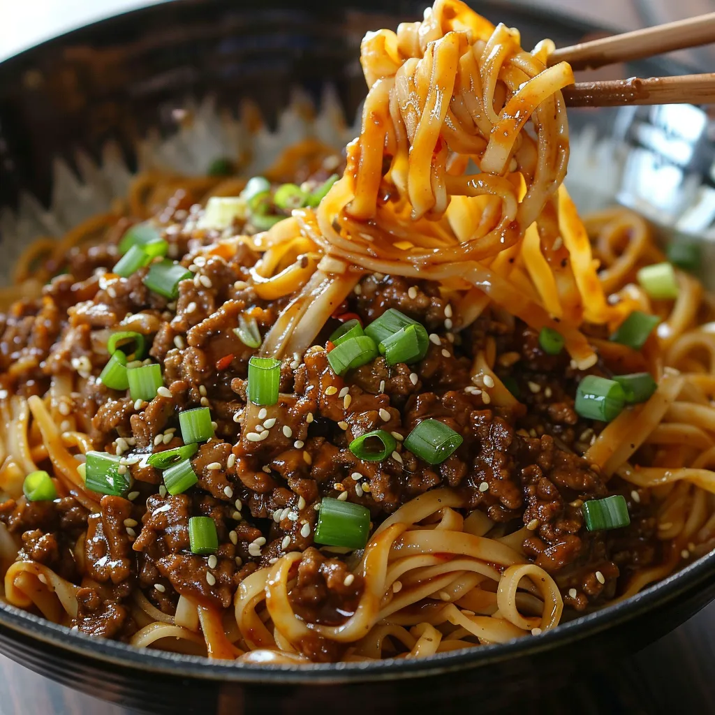 A bowl of noodles with meat and vegetables.
