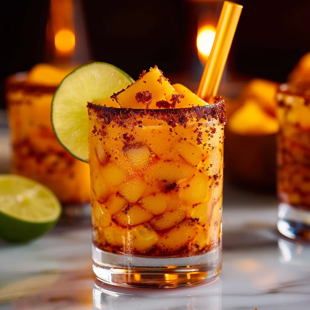 A glass of fruit with a straw in it.