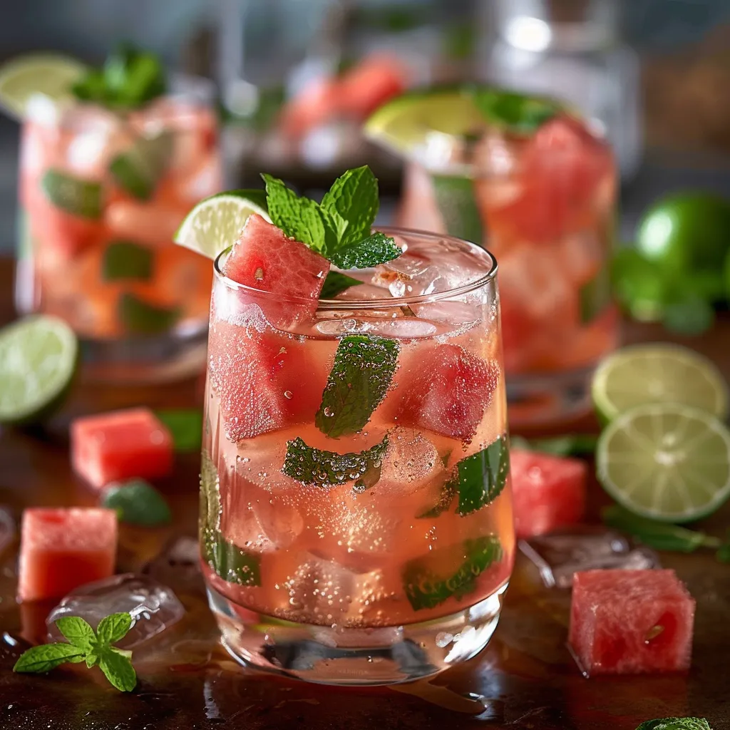 A glass of watermelon juice with a slice of watermelon in it.