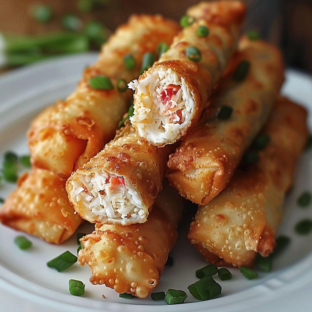 A plate of crab cake egg rolls.