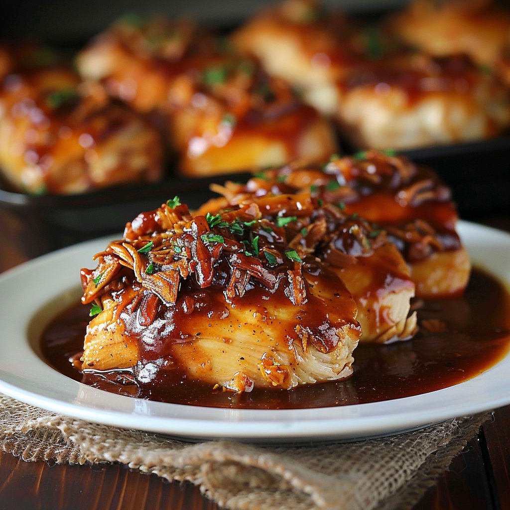 A plate of BBQ chicken with sauce.