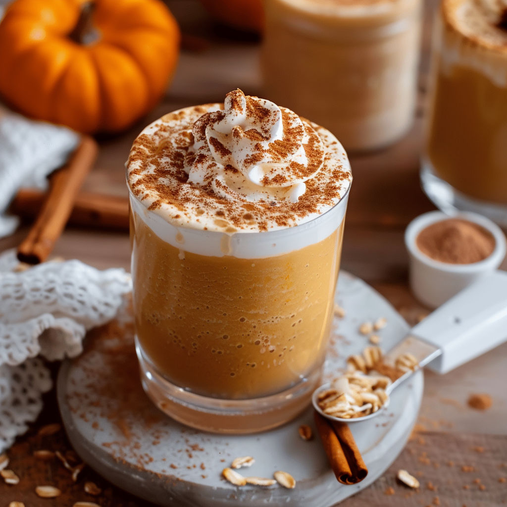 A glass of pumpkin spice milk with whipped cream on top.
