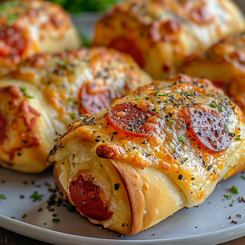 Air fryer pizza rolls with pepperoni and cheese.