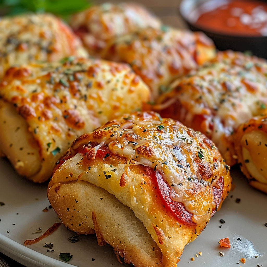 A plate of air fryer pizza rolls.